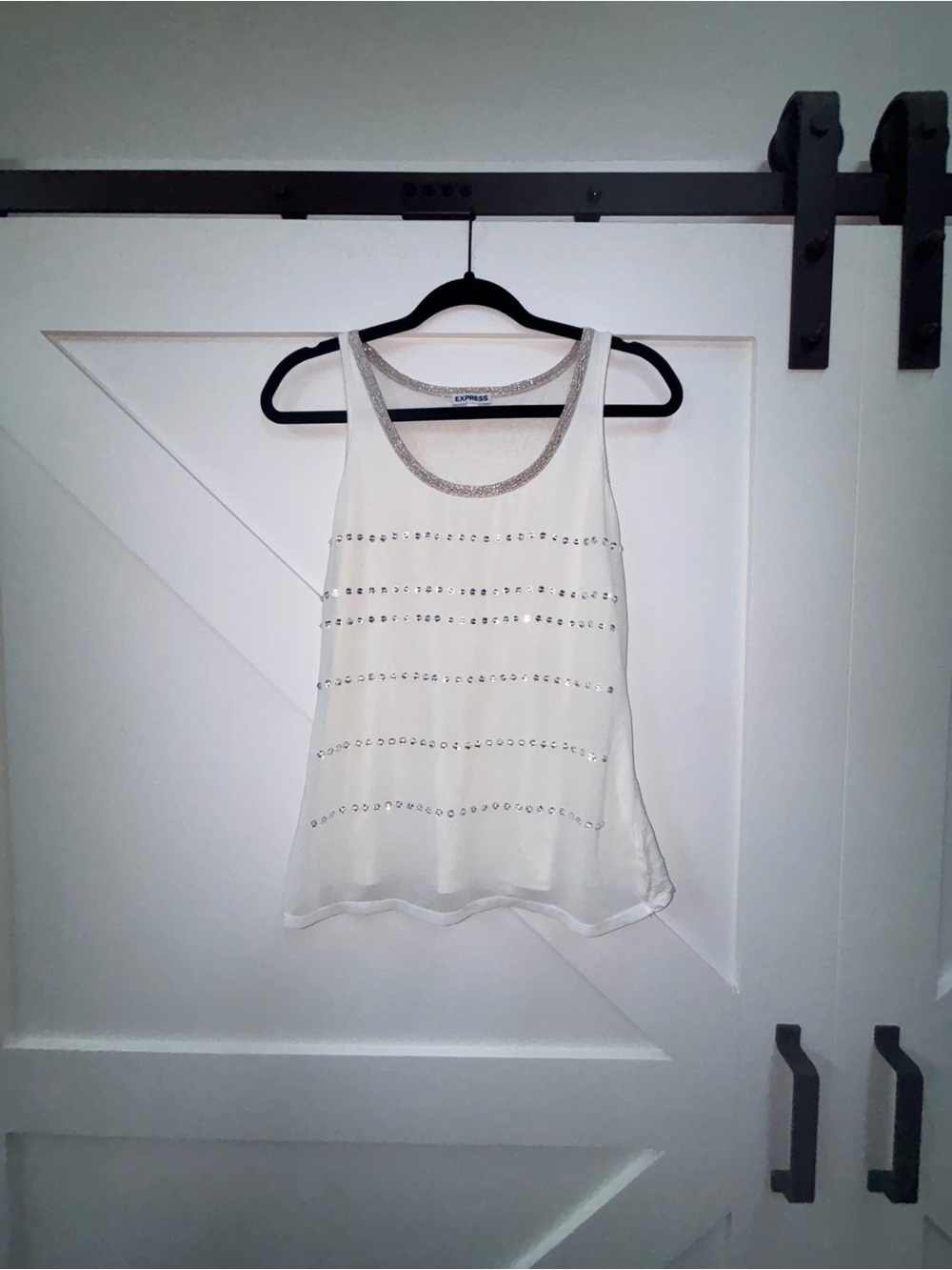 Express Cream Tank Top with Beaded Trim